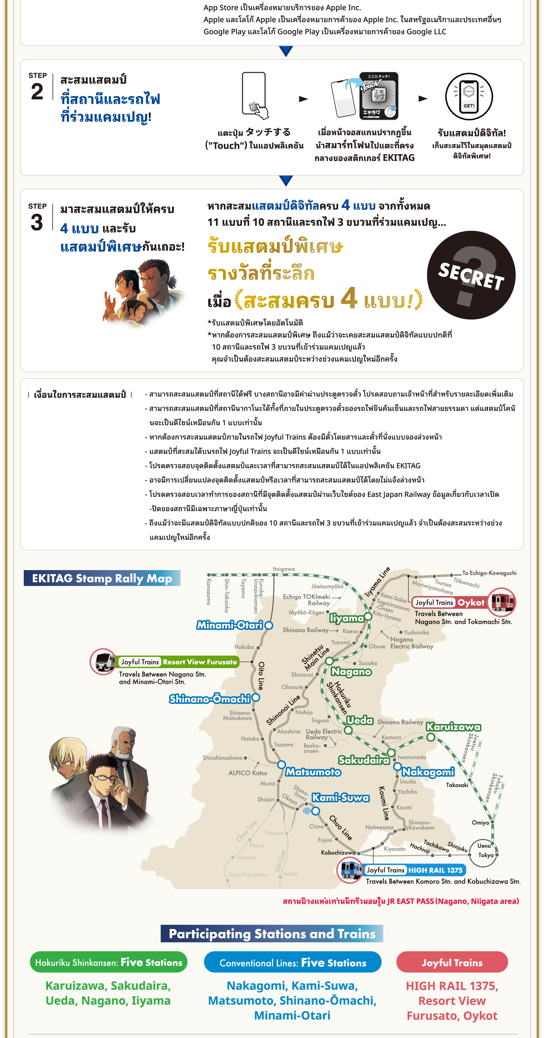 EKITAG Stamp Rally สะสมแสตมป์ดิจิทัลในสถานี 10 แห่งและรถไฟ 3 ขบวนในจังหวัดนากาโน! วิธีเล่นแผนที่ EKITAG Stamp Rally