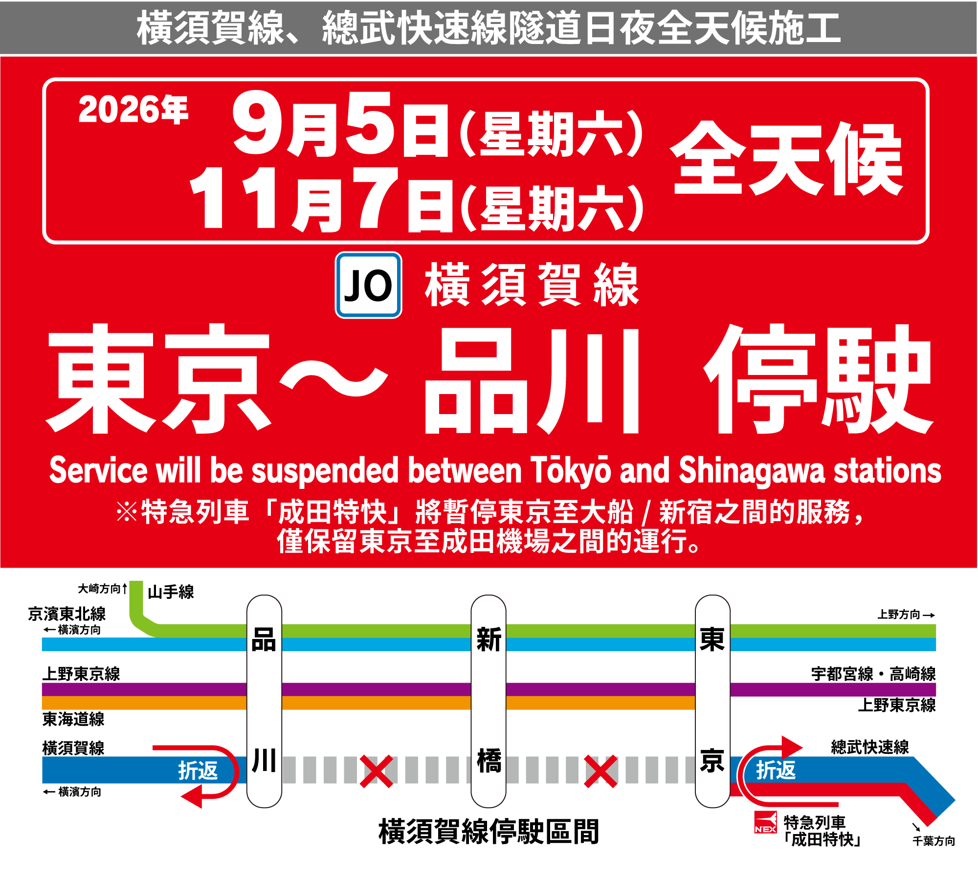橫須賀線/總武快速線隧道施工通知：JR東日本