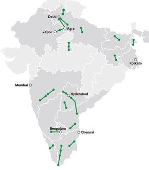 Image of a route where road surface property measurement work using "E-NEXCO Eye" is being carried out