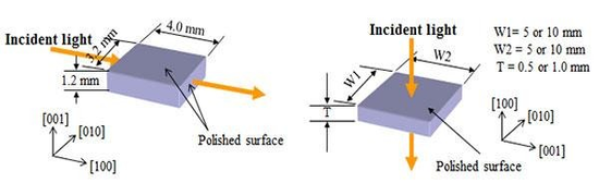 Appearance of KTN crystal chip and light incident direction