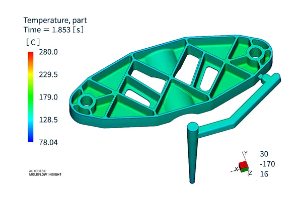 Resin temperature distribution at the completion of filling