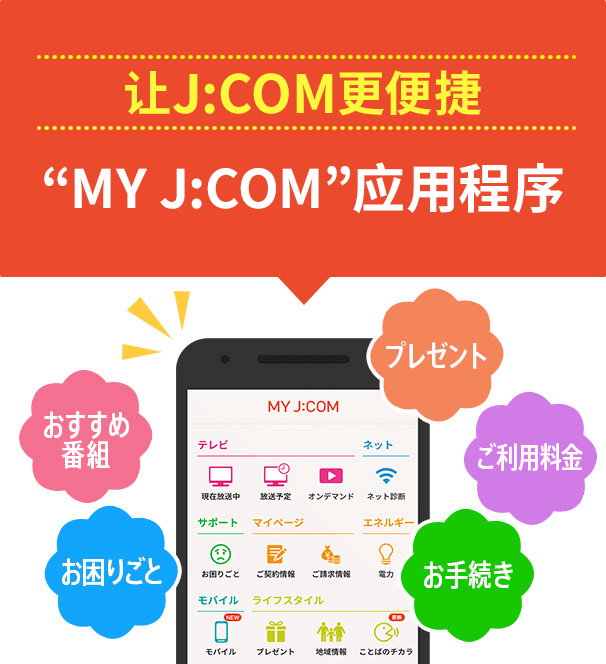 如果您想方便地使用J:COM！费用/支持/项目列表“MY J:COM ”全合一应用程序推荐项目故障排除呈现使用费程序