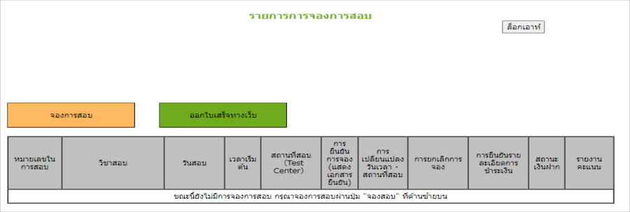 รายการการจองการสอบ