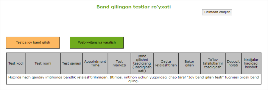 Zaxiralangan testlar roʻyxati