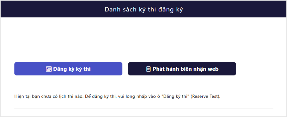 Màn hình danh sách đặt chỗ thử nghiệm