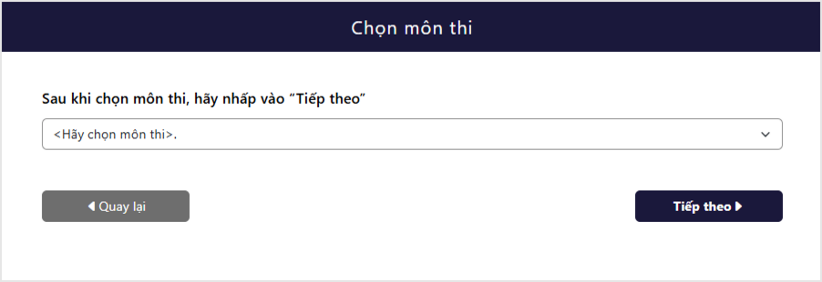 Màn hình chọn môn thi