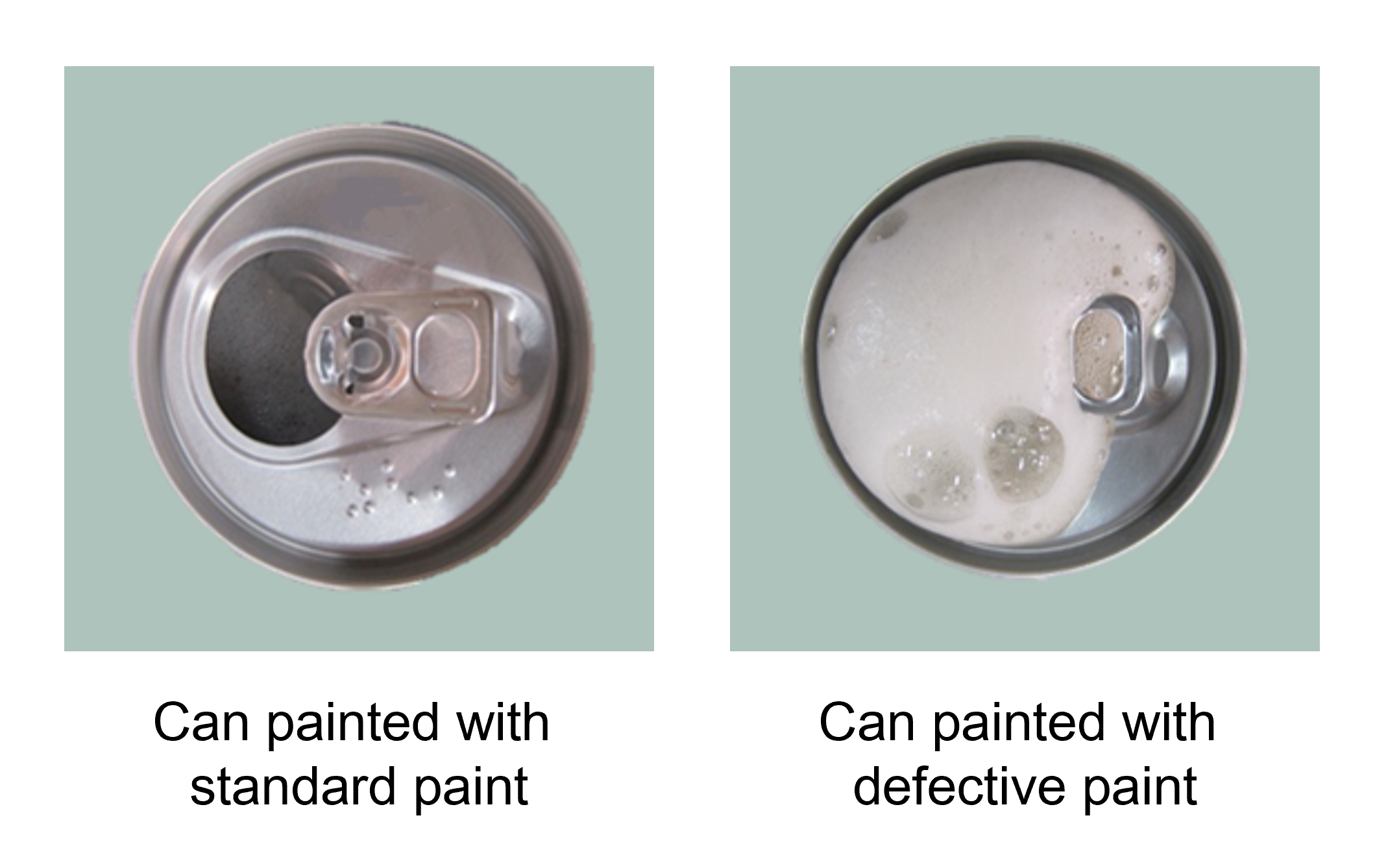 Difference in foam when opening a can with regular paint and a can with failed paint
