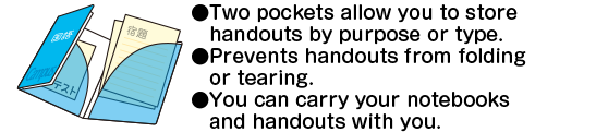 ●Two pockets allow you to store prints by purpose or type! ●Prevents prints from folding and tearing! ●You can carry your notes and prints with you, so you won't forget to print them!