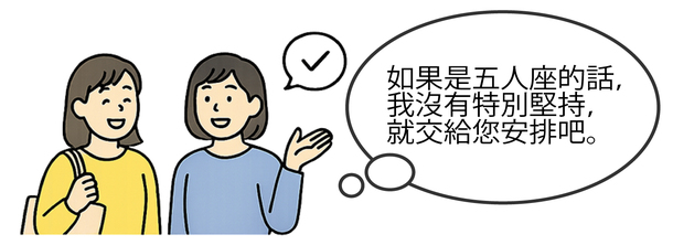 5人座的話沒有特別的要求，所以想交給你們。