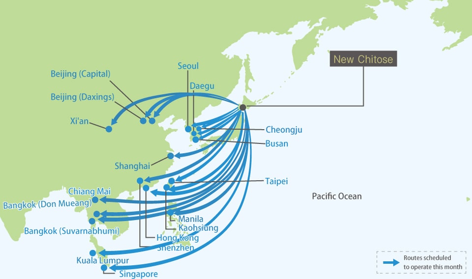 International Air Routes to ＆ from New Chitose Airport