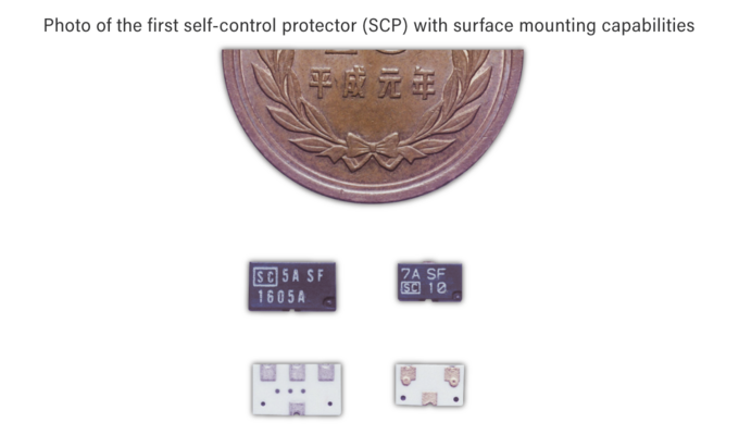 External view of the Self-Control Protector (Secondary Protection Fuse) when it was first released, compatible with surface mounting