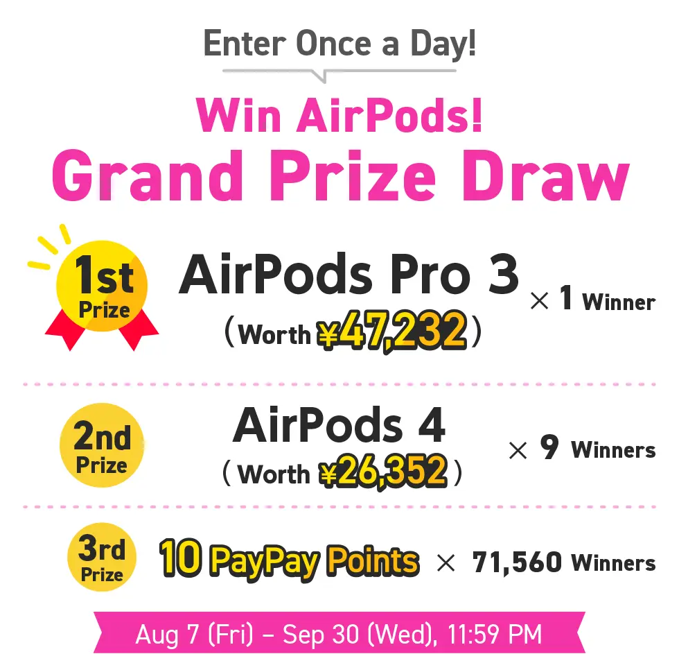 Enter once every day! Win AirPods! Grand Prize Draw