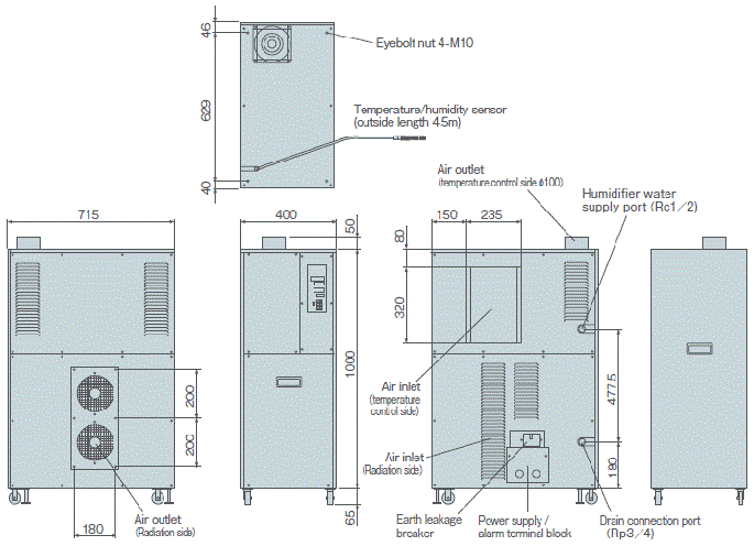 PAU-A1400S-HC external dimensions