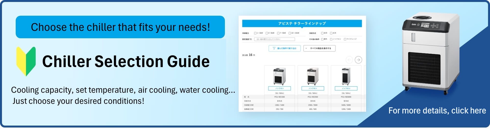 Select the chiller that best suits your needs! Chiller Selection Guide