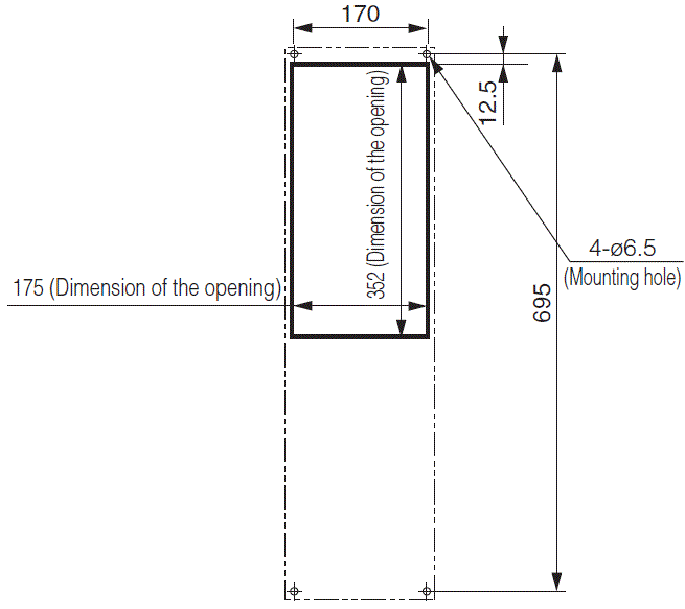 ENH-130L(R)-200 installation drawing (standard panel cut)
