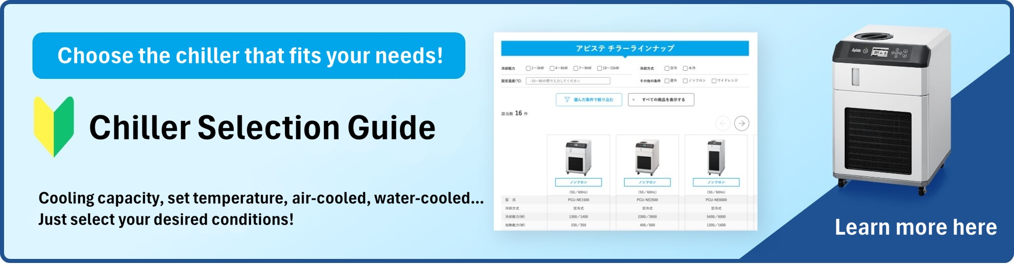 Select the chiller that best suits your needs! Chiller Selection Guide