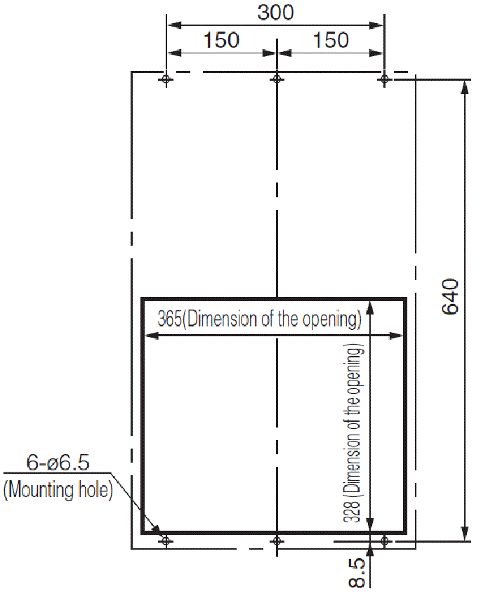ENH-165L(R)-O-100 installation diagram (standard panel cut)