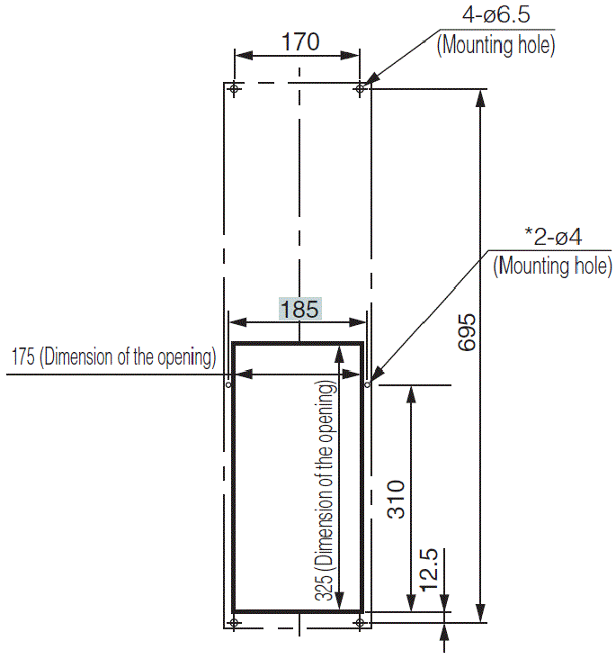 ENH-130L(R)-O-200 installation drawing (standard panel cut)