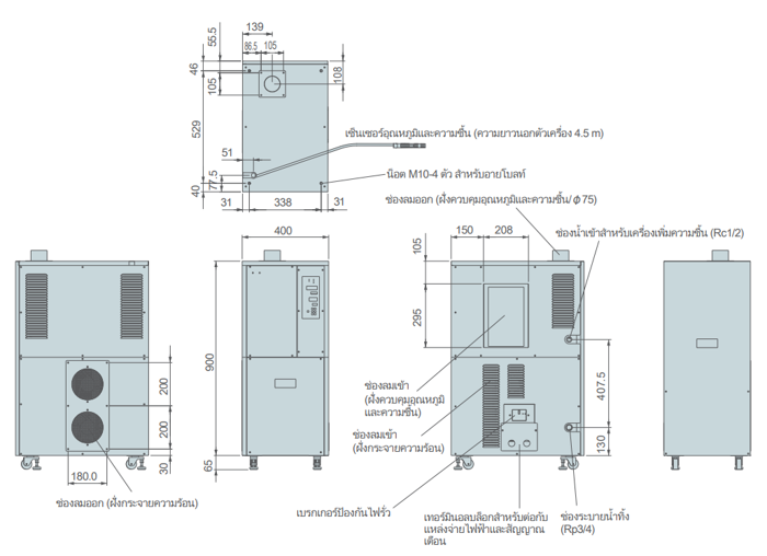 ขนาดภายนอก PAU-A920S-HC