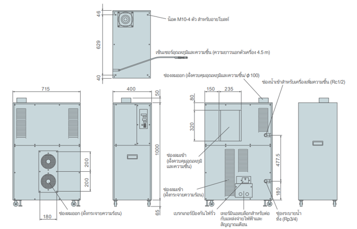 ขนาดภายนอก PAU-A1400S-HC