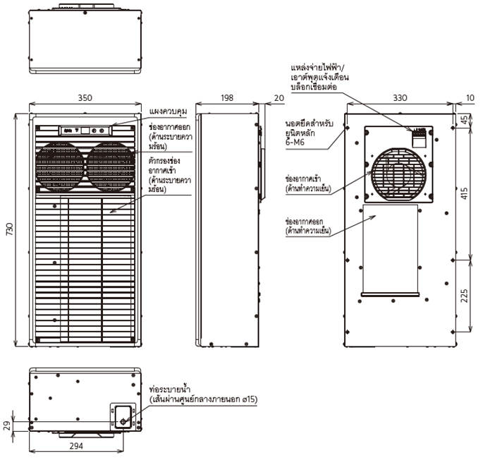 แผนภาพแสดงขนาดโดยรวมของ ENC-ER1000L-MT