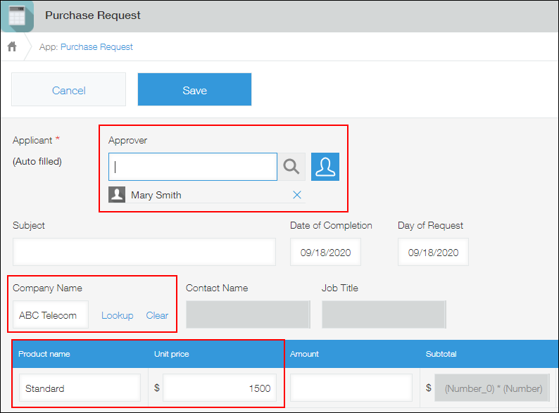 Screenshot: A record is displayed with copied field values