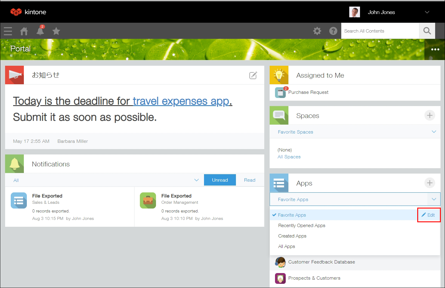 Screenshot: "Edit" is outlined on the drop-down list in the "Apps" section