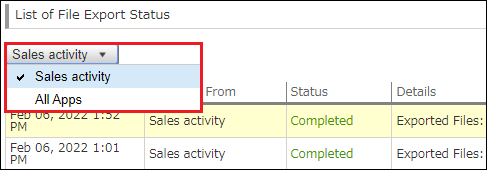 Screenshot: The drop-down list for selecting an app is highlighted