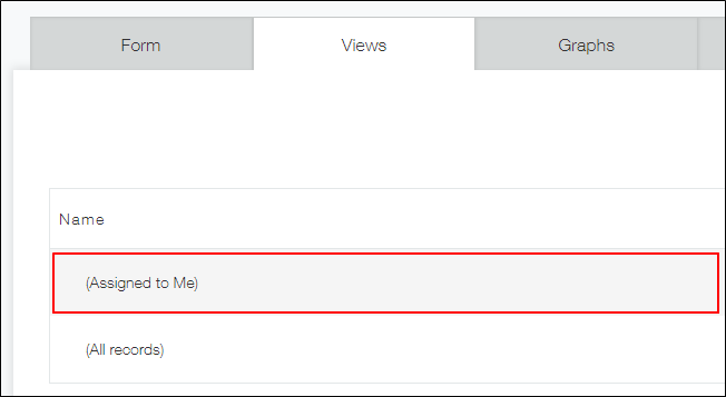 Screenshot: The "(Assigned to me)" view is highlighted in the "Name" section of the "Views" tab