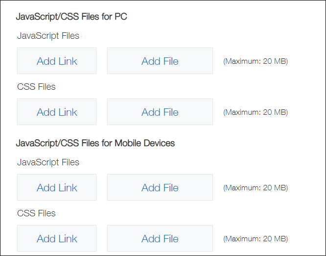 Screenshot: The screen for adding customization files