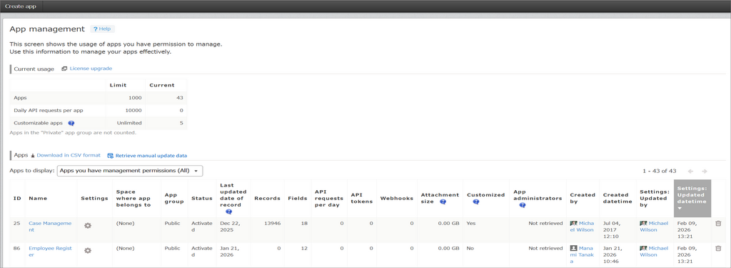 Screenshot: The "App management" screen