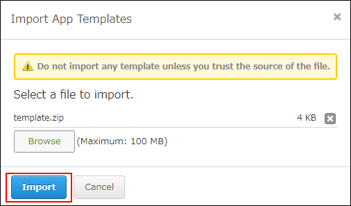 Screenshot: The "Import" button is highlighted