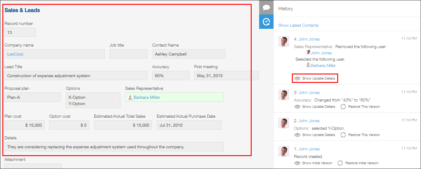 Screenshot: Screen that appears when "Show update details" is clicked