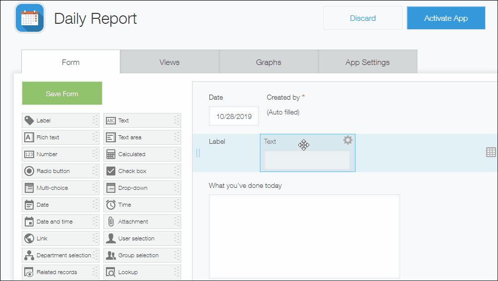 Screenshot: A GIF that shows a field being moved with a drag-and-drop operation