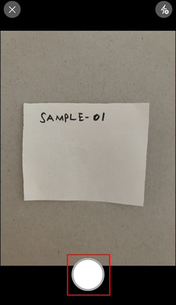 Screenshot: The shutter button is highlighted