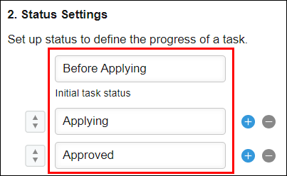 Screenshot: The "Status settings" section