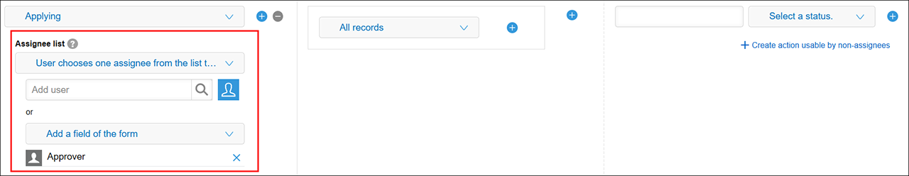 Screenshot: "Assignee list" settings are highlighted
