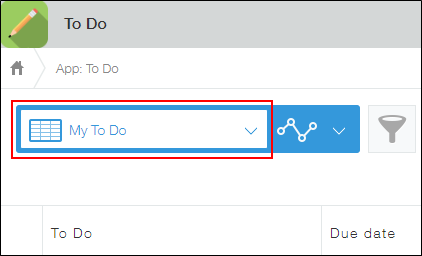 Screenshots: The drop-down list to select a view is highlighted