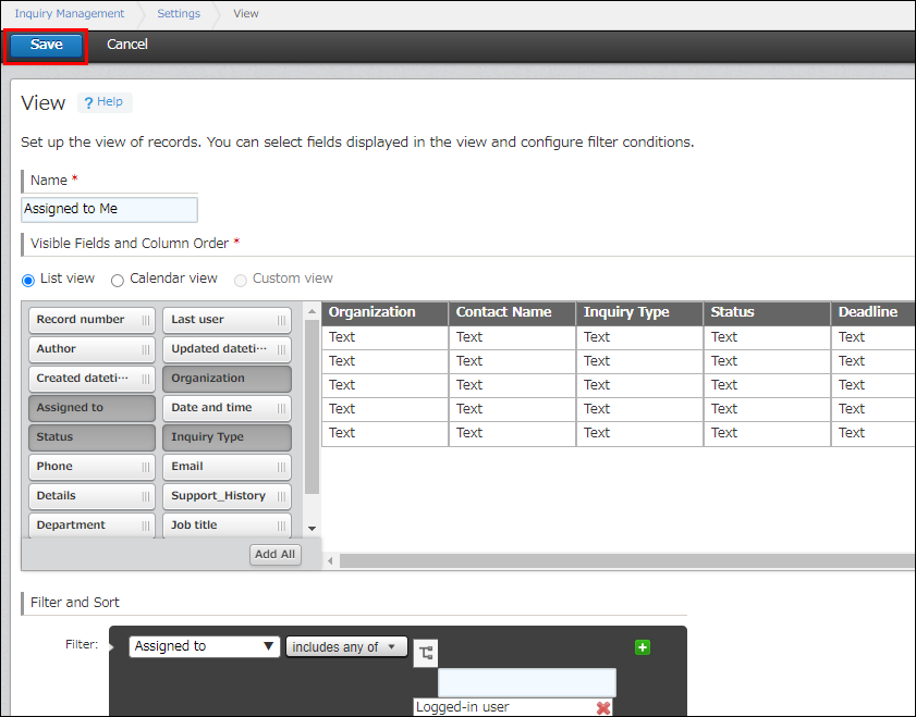 Screenshot: The "Save" button is highlighted