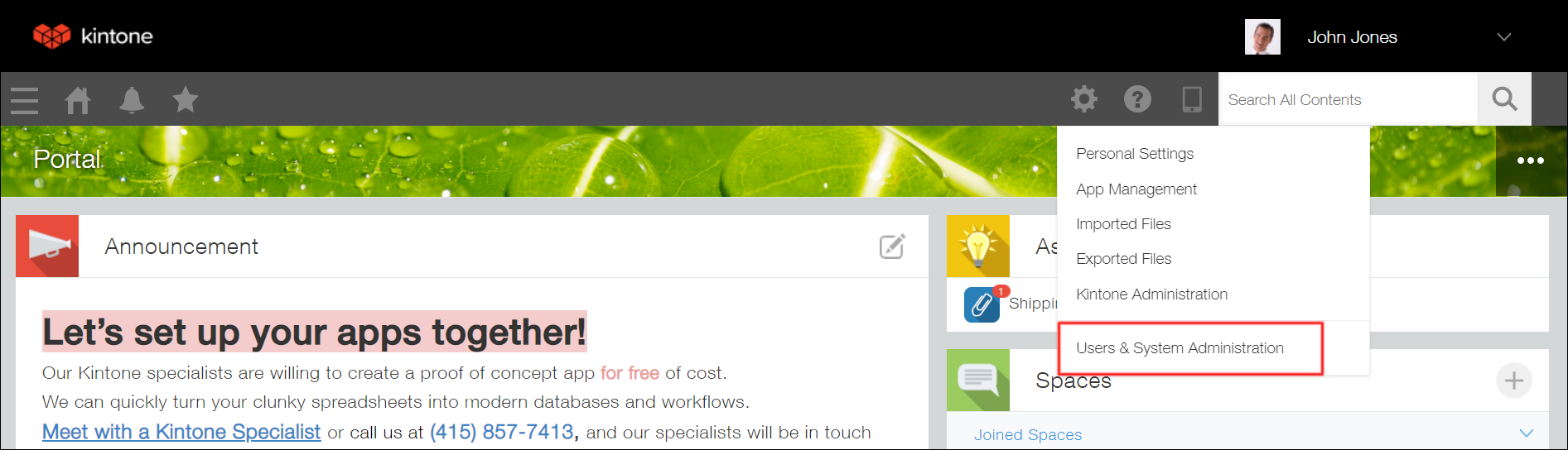 Screenshot: "Users & system administration" is outlined