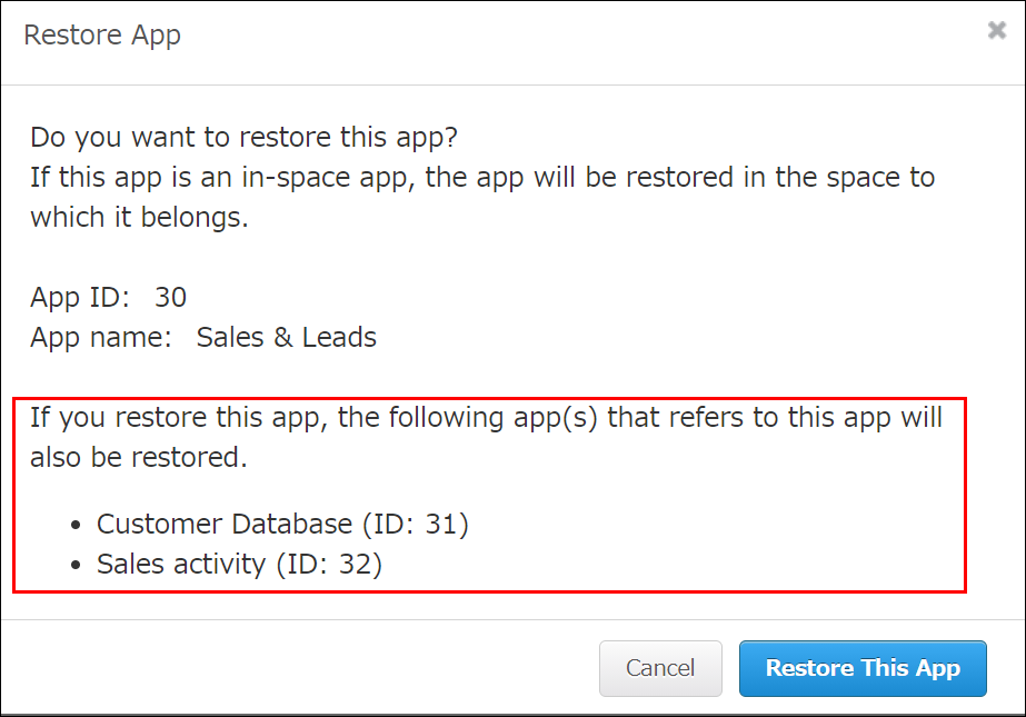 Screenshot: The apps that refer to an app are highlighted