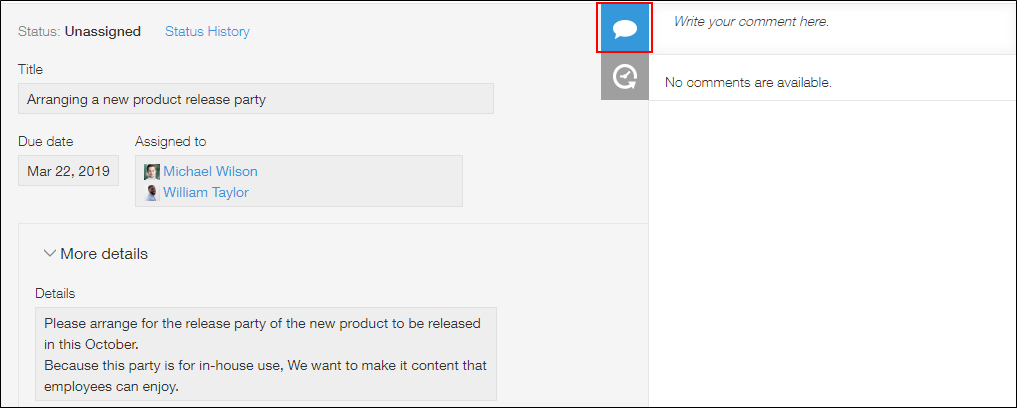 Screenshot: The "Comment" icon is outlined