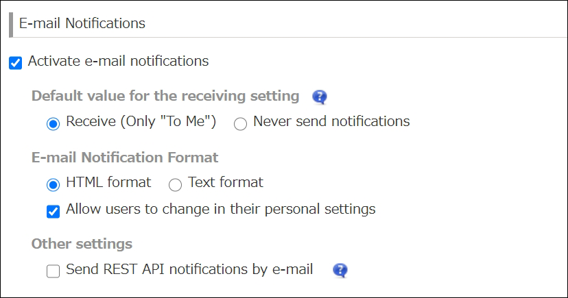 Screenshot: "Email notifications" section