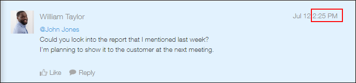 Screenshot: Example of the comment time format when "12-hour clock" is selected