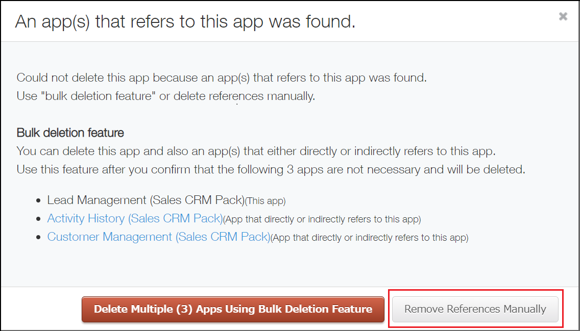 Screenshot: The "Remove references manually" button is outlined