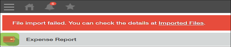 Screenshot: An error message saying that file import failed is displayed