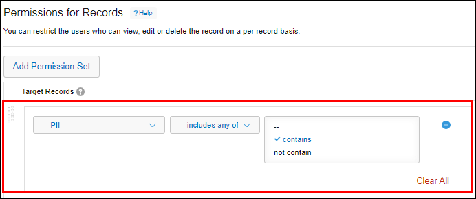Screenshot: The "Target records" section is outlined
