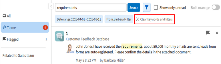 Screenshot: Notification search results