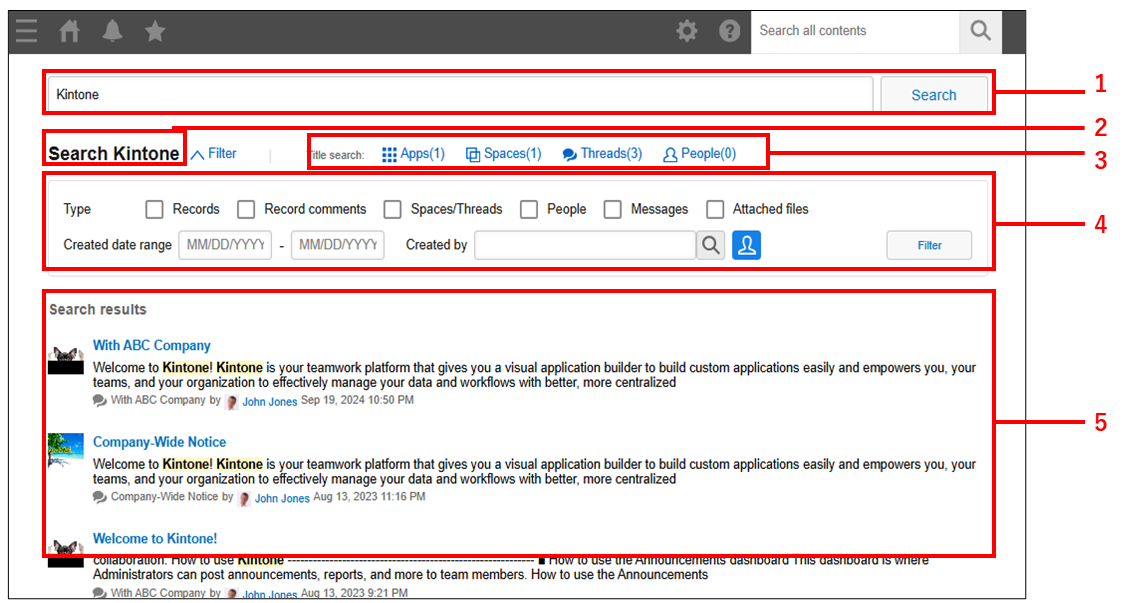 Screenshot: The search results screen