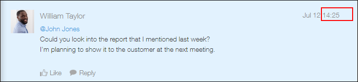 Screenshot: Example of the comment time format when "24-hour clock" is selected